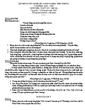 Kì thi tuyển sinh lớp 10 trung học phổ thông năm học 2011 - 2012 môn thi Ngữ văn  Hà Nội